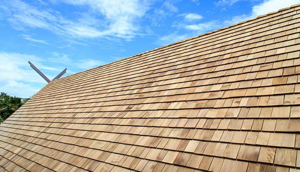 Wooden shingles on a roof.