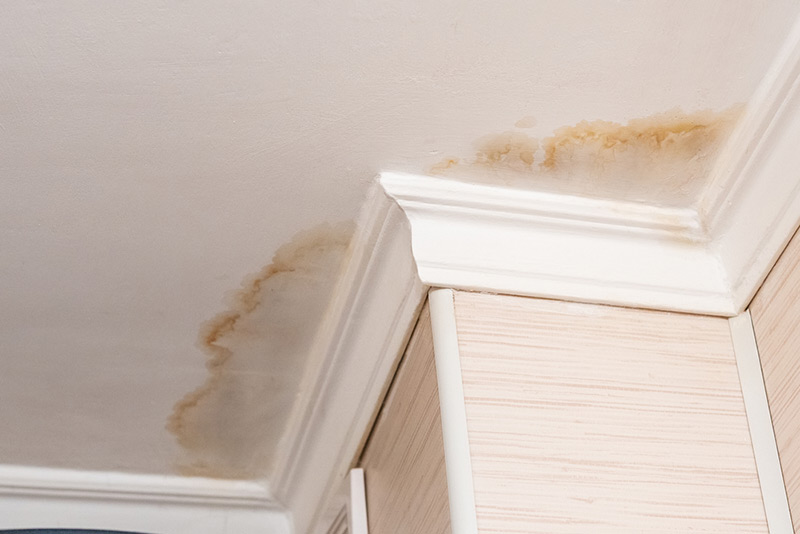 Water damaged ceiling due to a leaky roof
